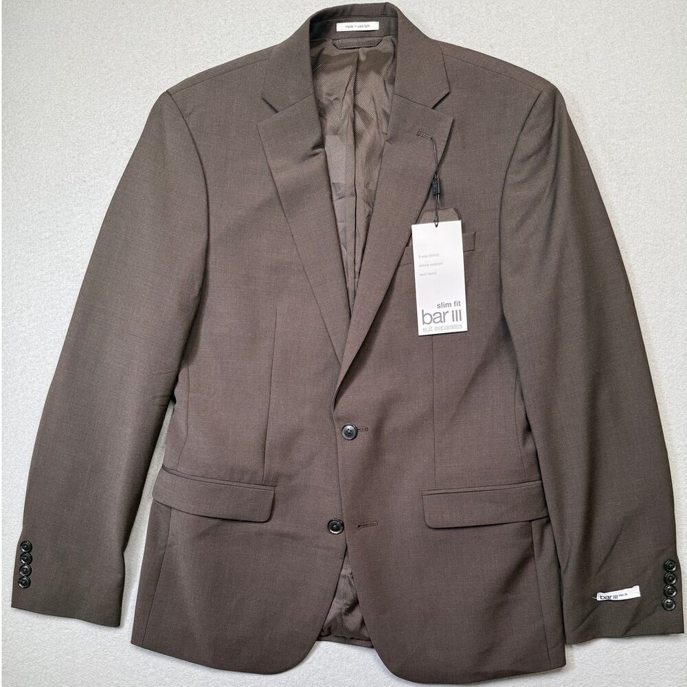 Bar III Men's Slim-Fit Wool Blend Suit Jacket Brown 38R $425